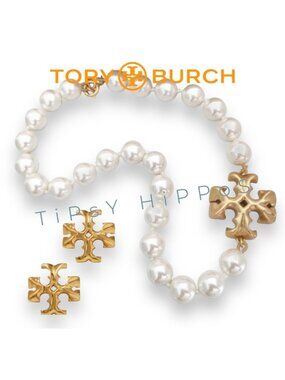 Tory Burch Roxanne Pearl and Gold Necklace & Earring Set!!!